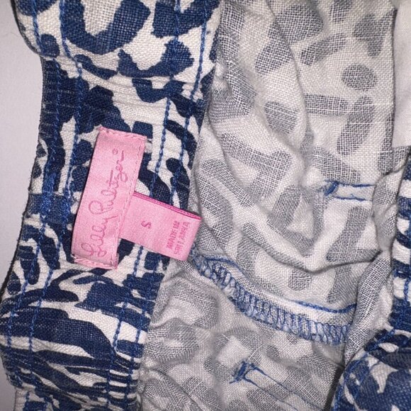 Lilly Pulitzer Women's S Aden Linen Pant Blue White Home Slice Beach Tassel - Picture 4 of 12